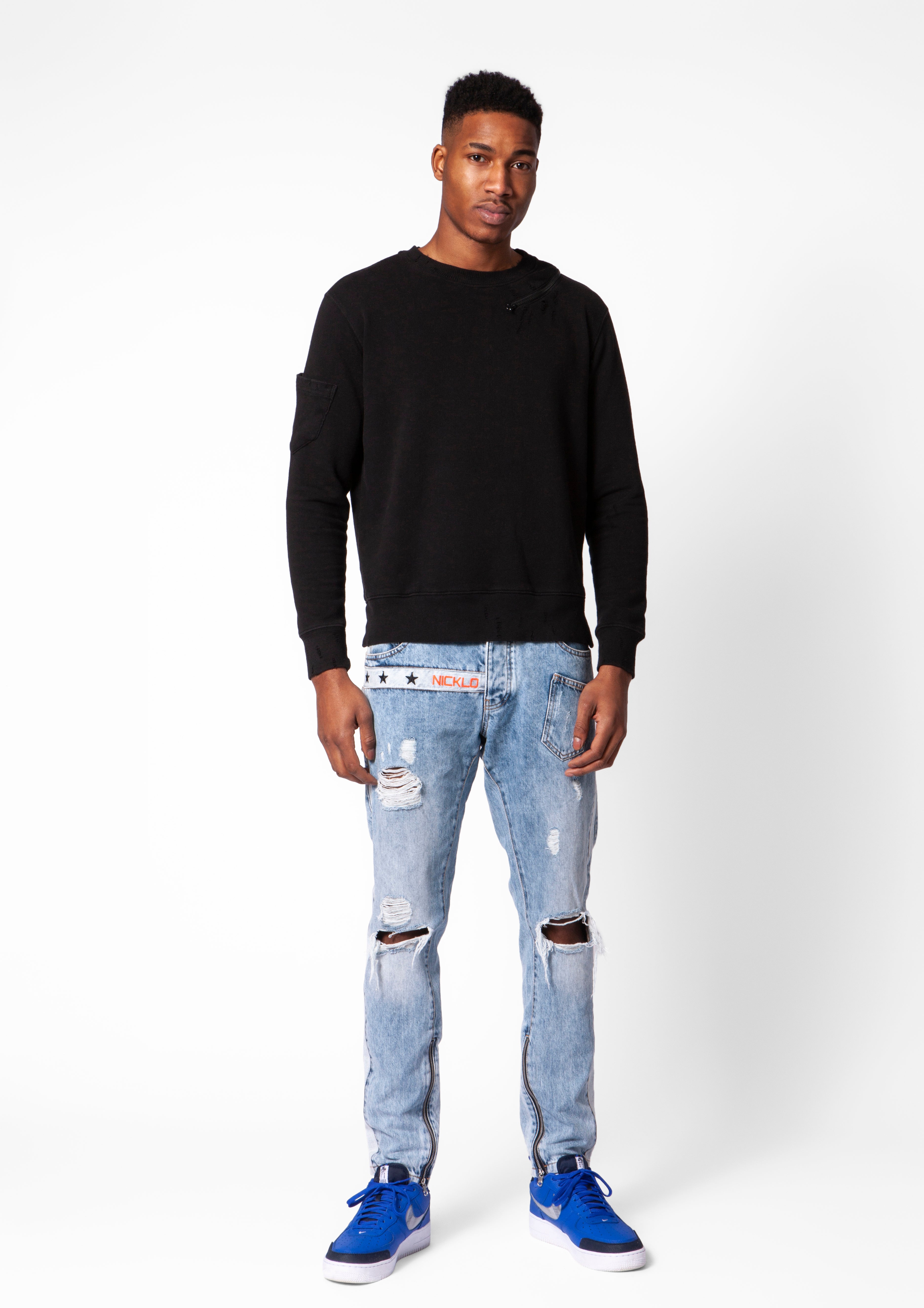 Black Distressed Logo Print Jumper – Nicklo