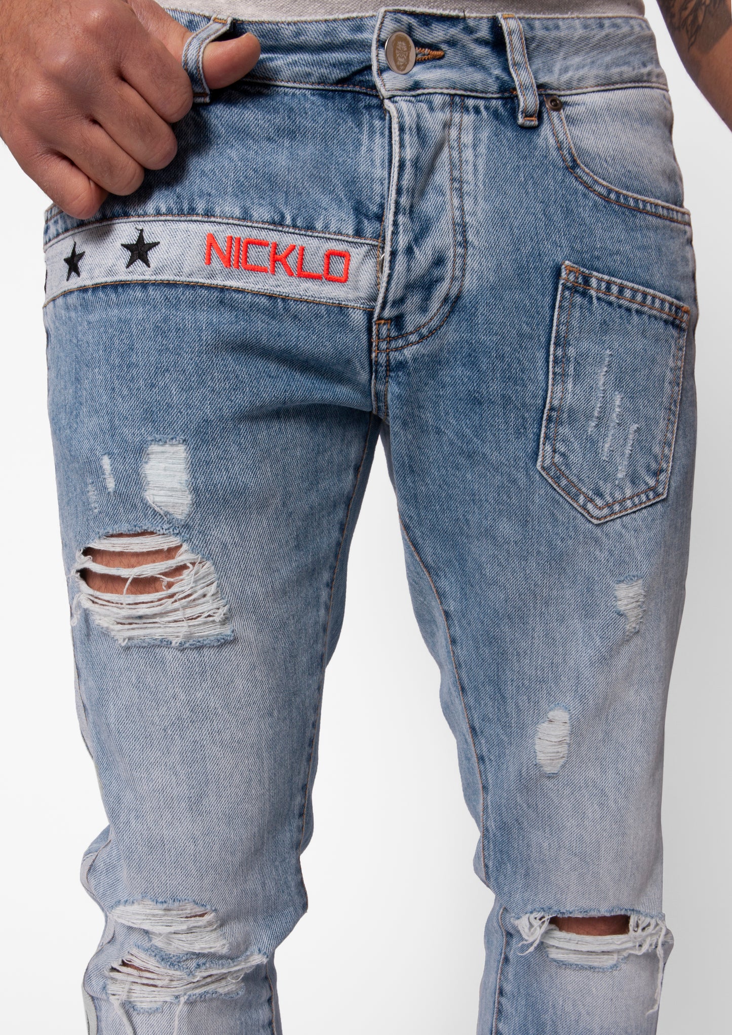 Blue Stone Washed Distressed Slim Fit Jeans