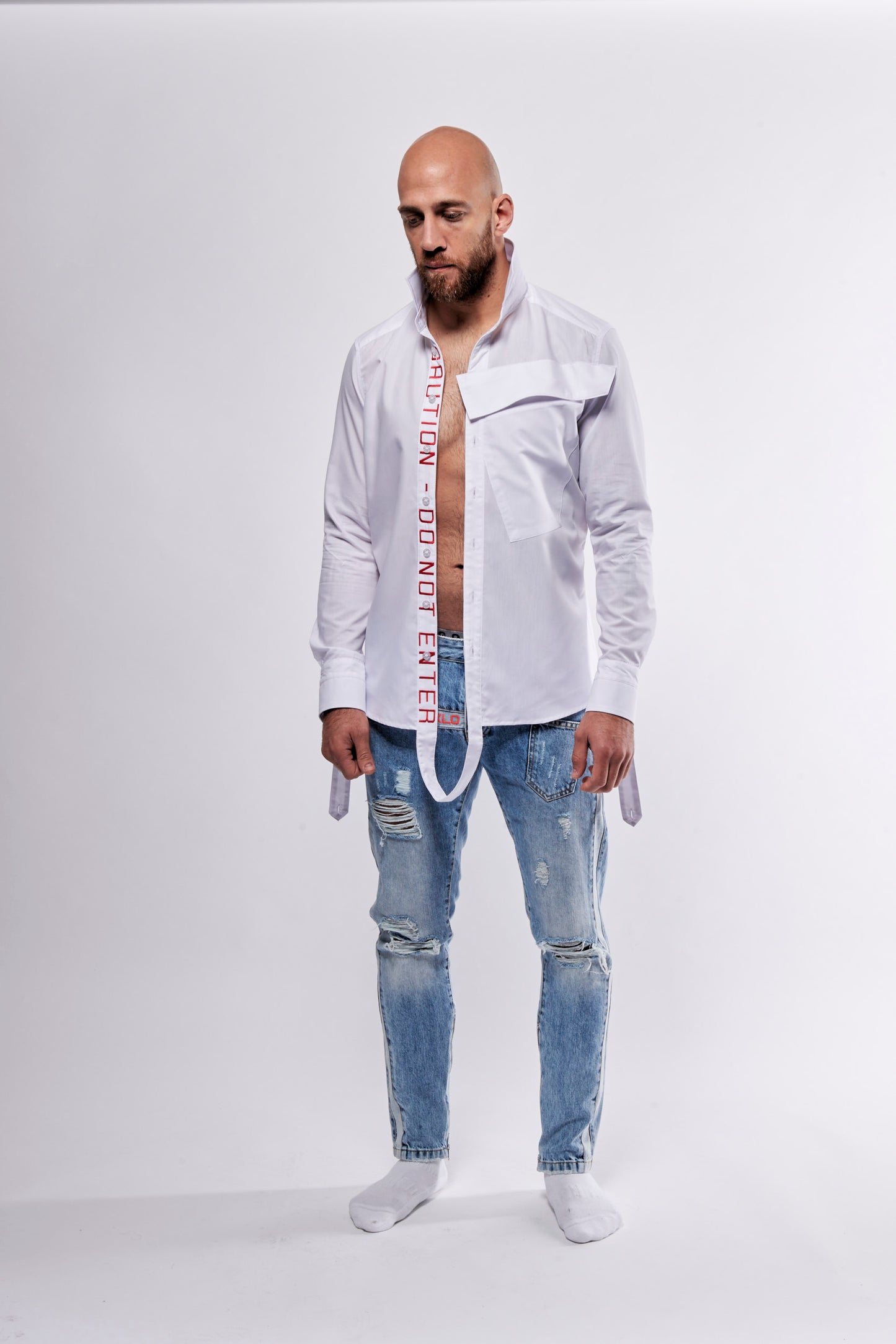 Signature Red Caution - Do Not Enter Loop White Shirt