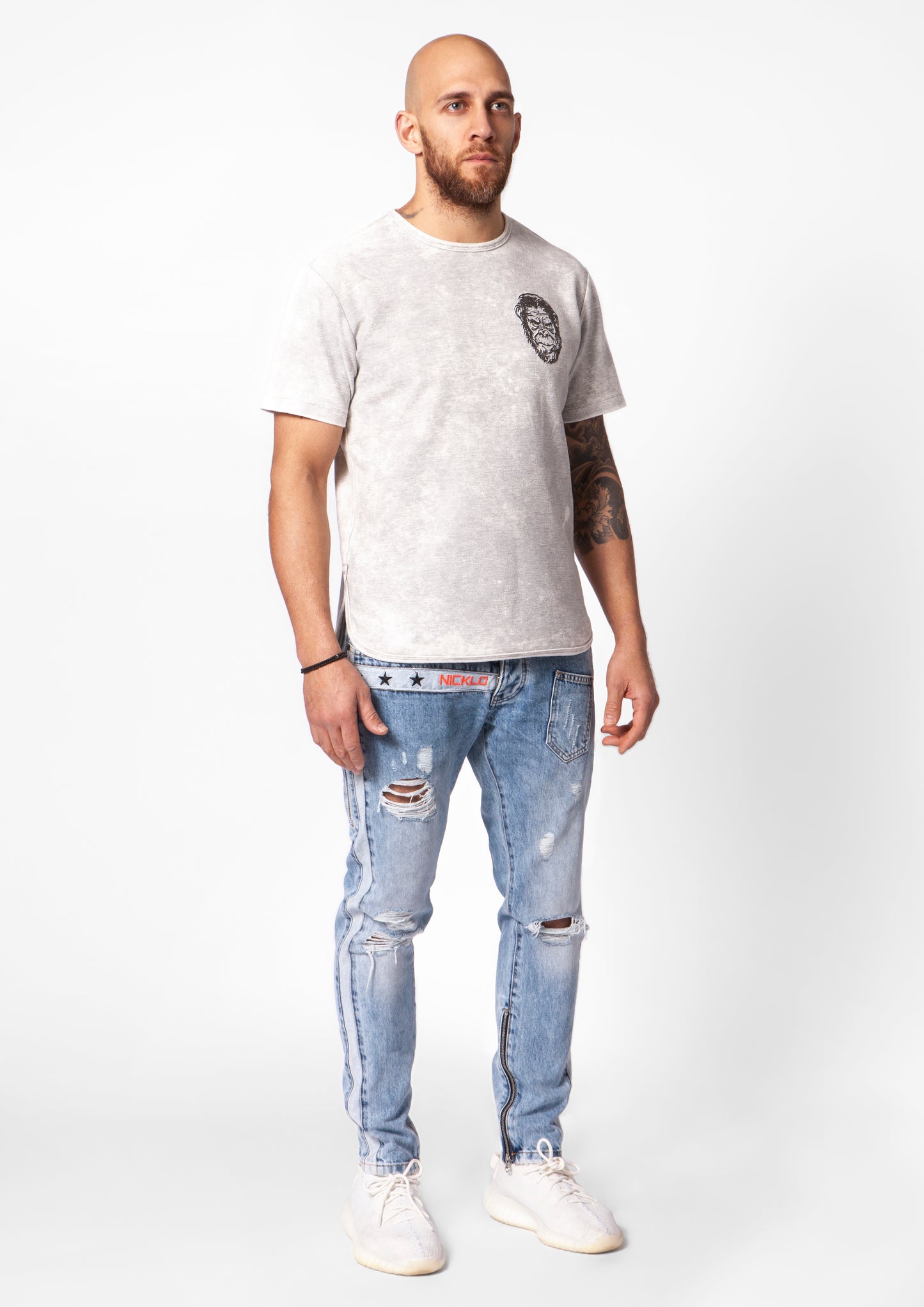 Faded Nicklo Ape Print Cotton Distressed