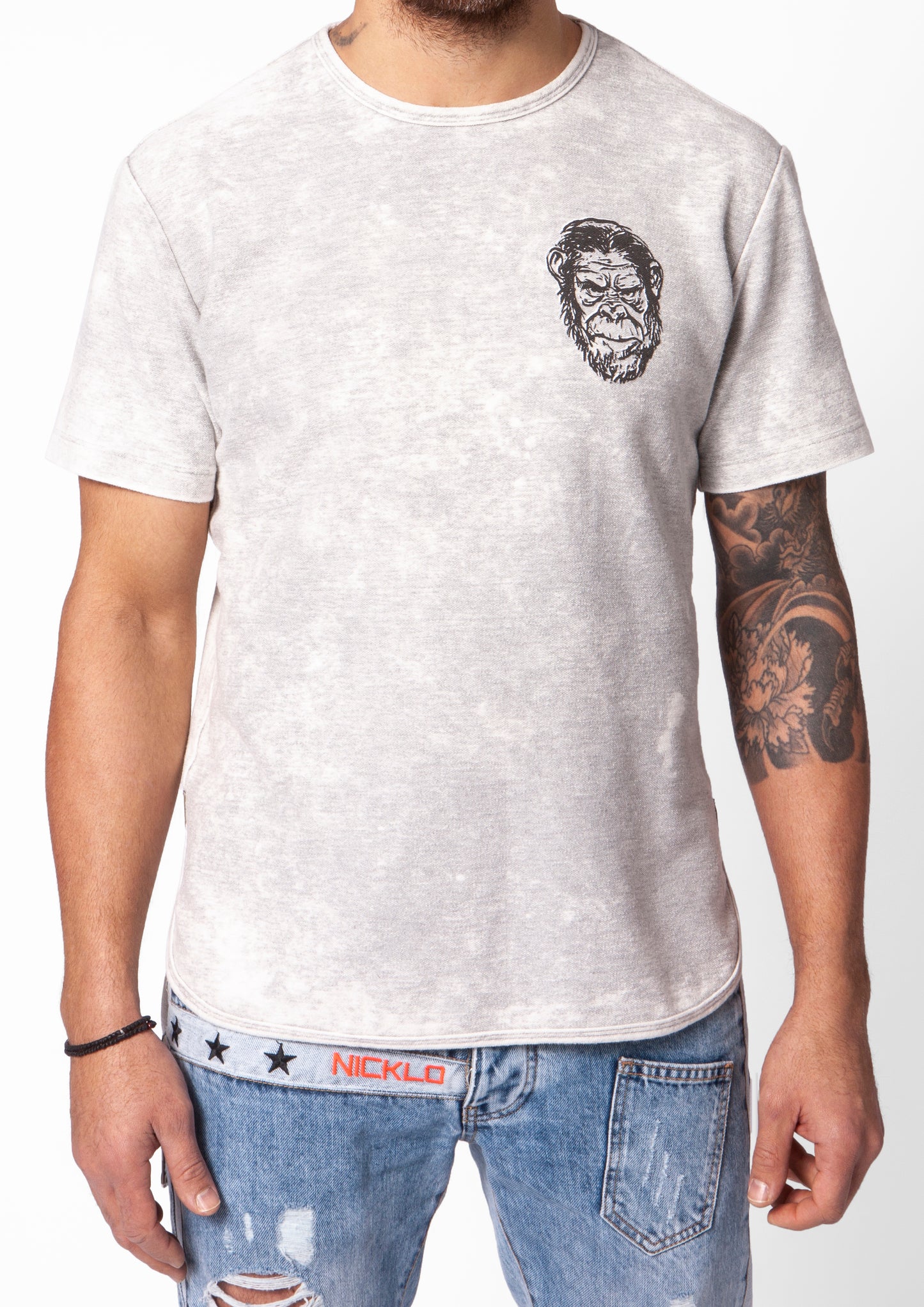 Faded Nicklo Ape Print Cotton Distressed