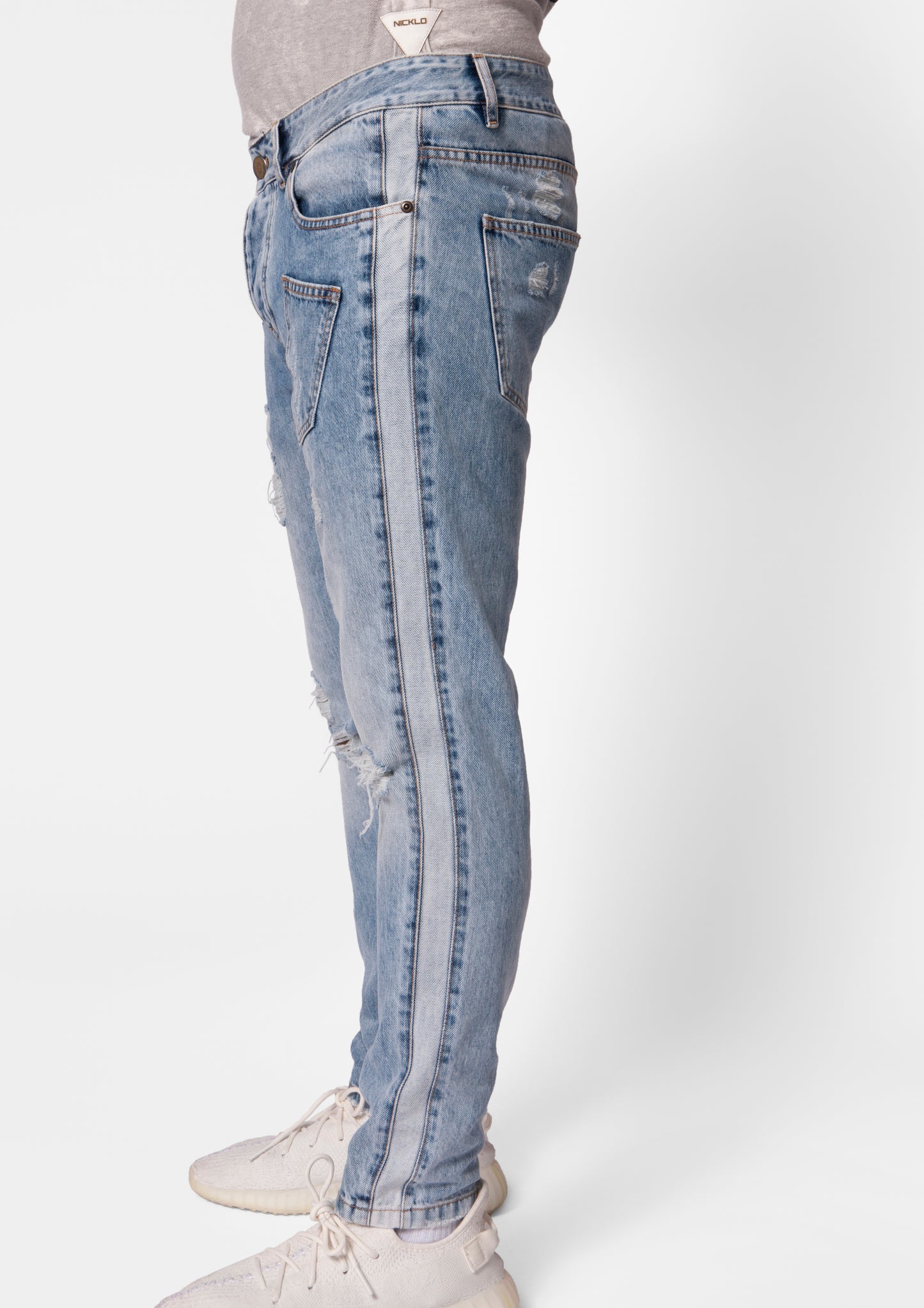 Blue Stone Washed Distressed Slim Fit Jeans