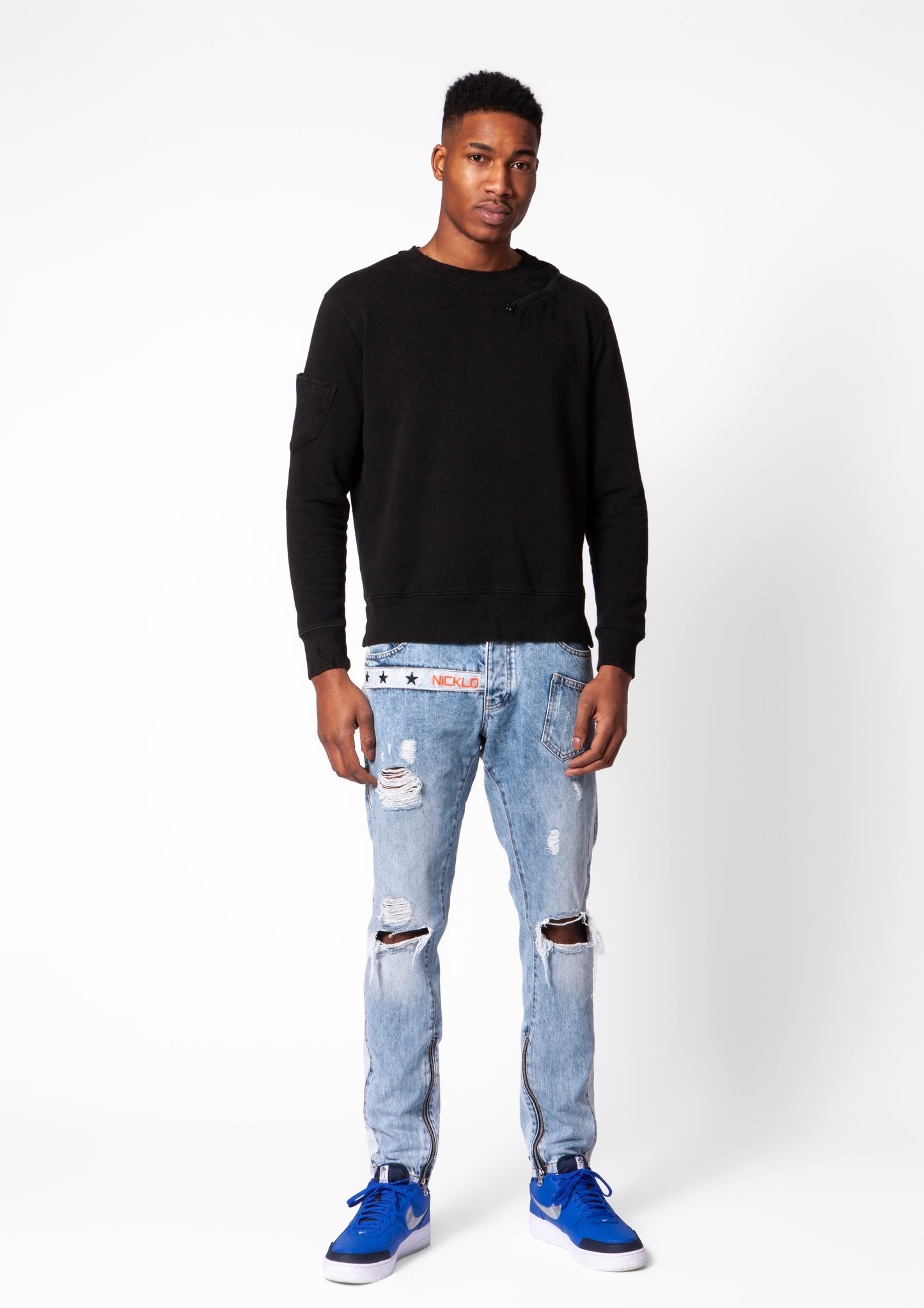 Black Distressed Logo Print Jumper