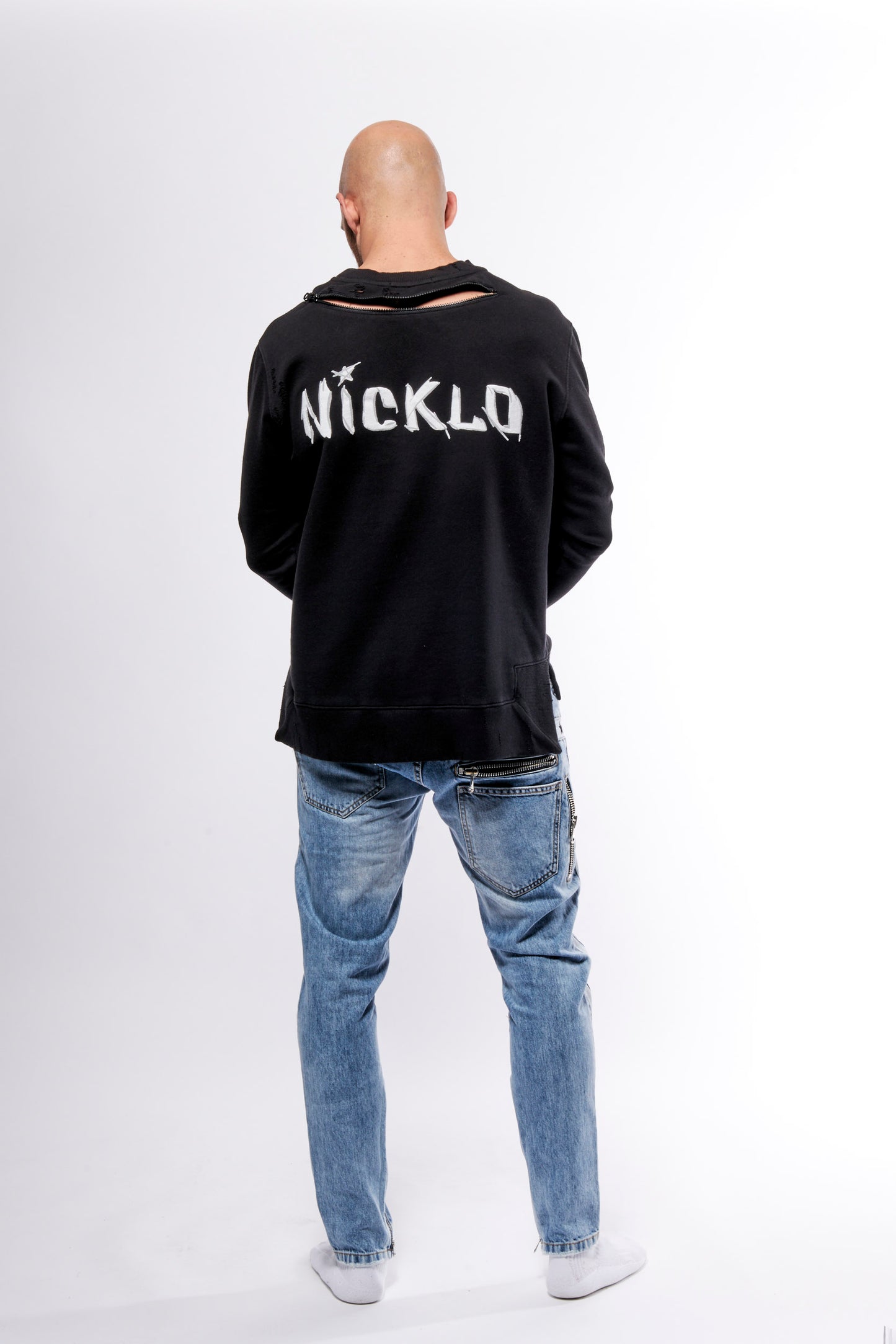 Black Distressed Logo Print Jumper