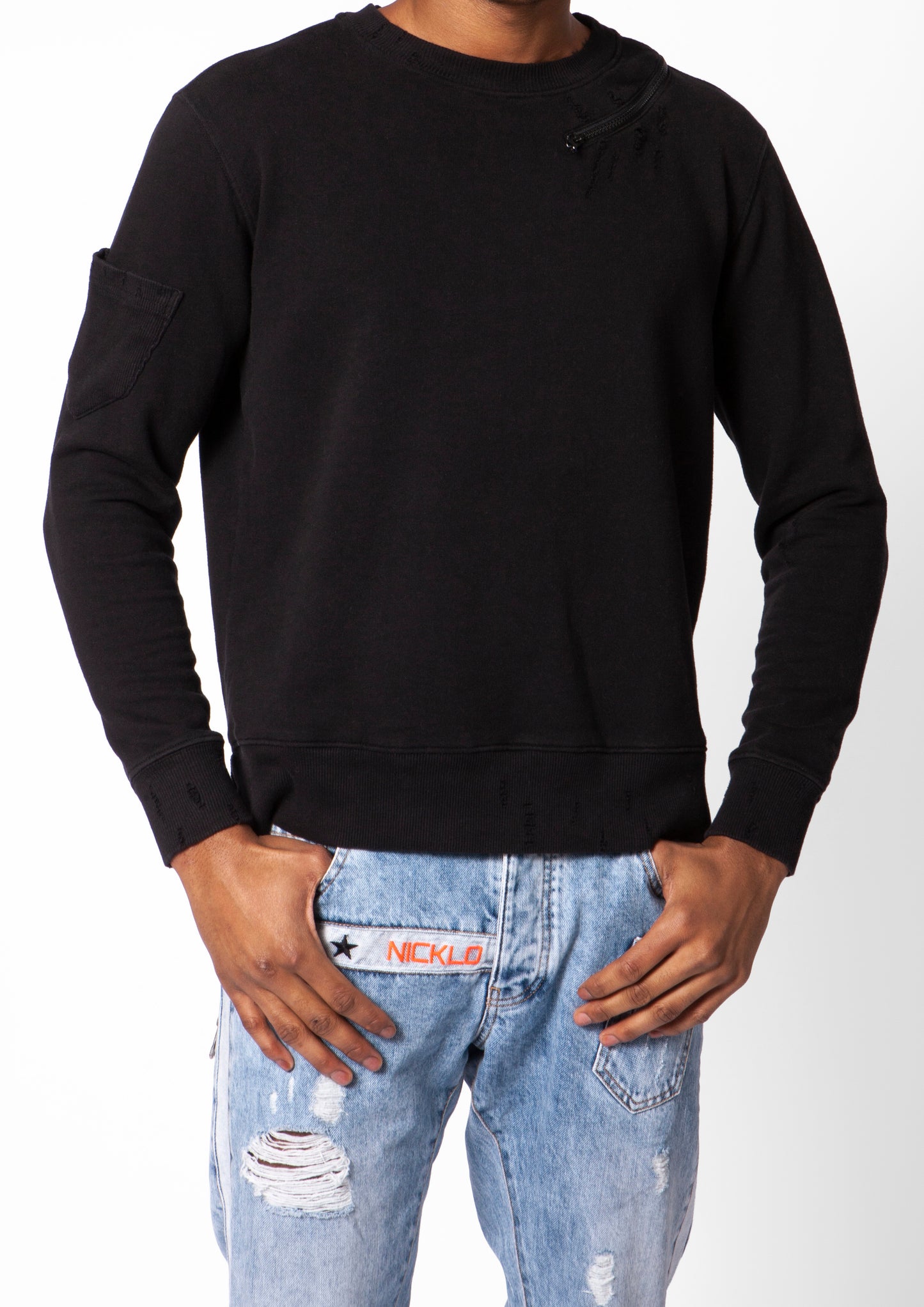 Black Distressed Logo Print Jumper