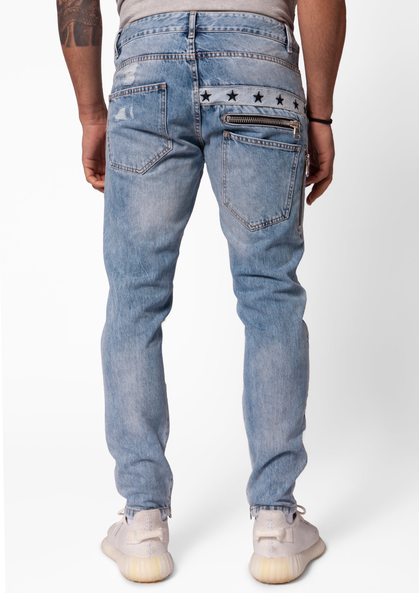 Blue Stone Washed Distressed Slim Fit Jeans