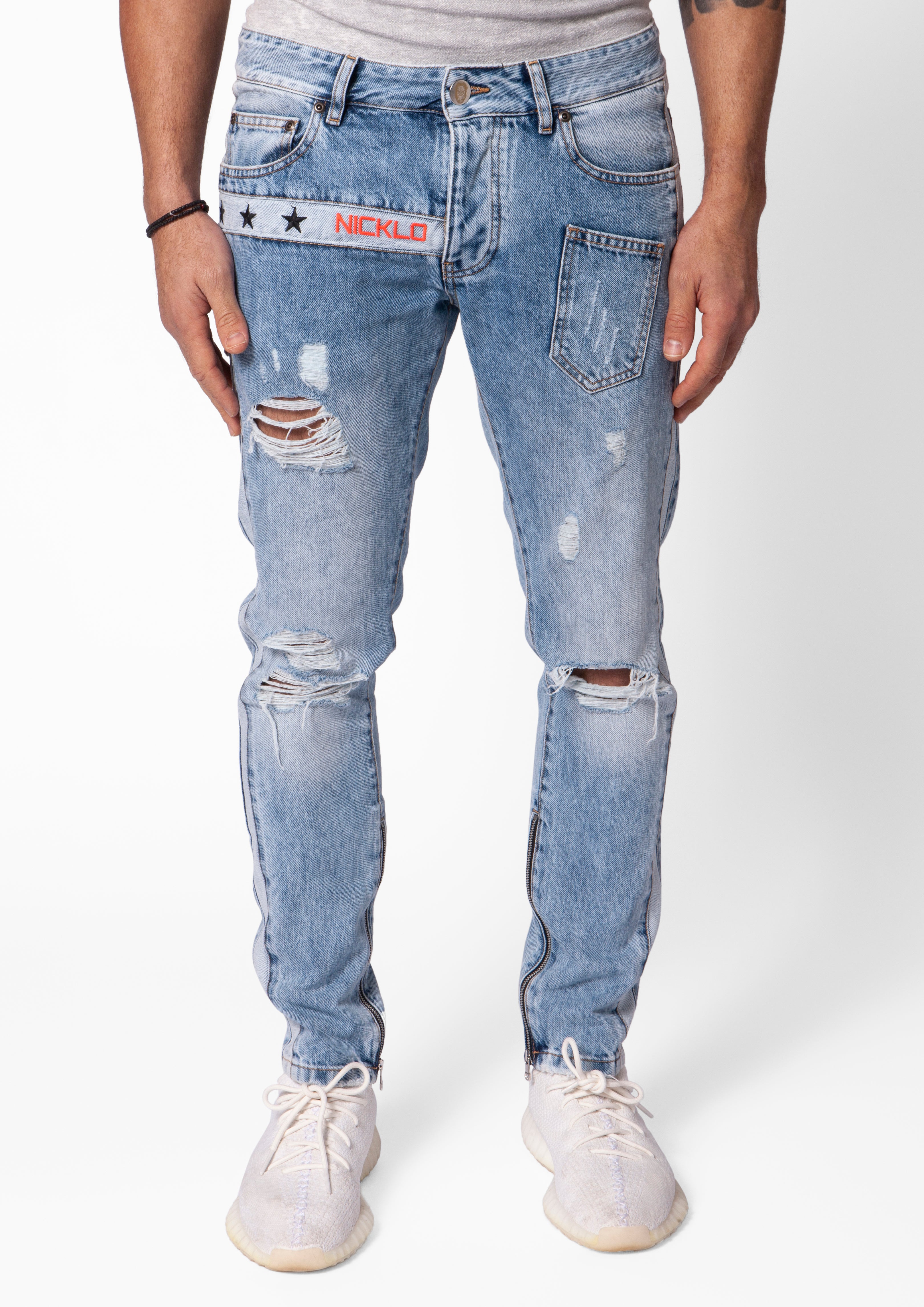Blue Stone Washed Distressed Slim Fit Jeans